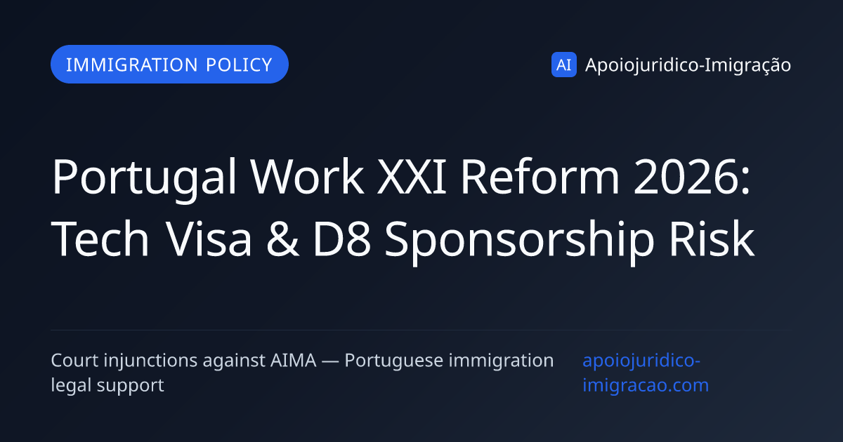 Work XXI Reform Portugal 2026: Tech Visa & D8 Sponsorship Risk